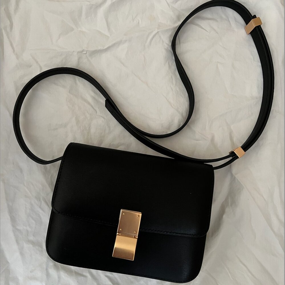 Tiffany & Fred Black and Gold Crossbody Mini Small Box Bag